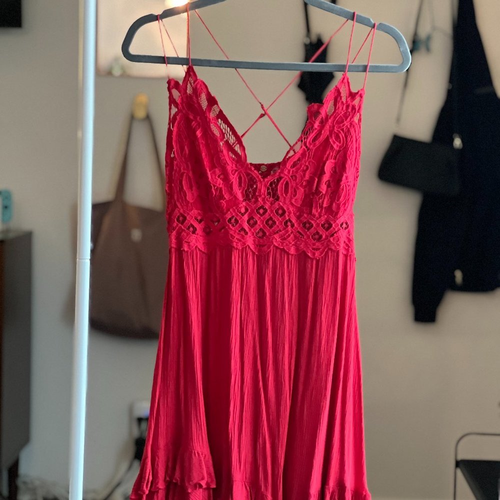 Free People Adella Slip Dress Red